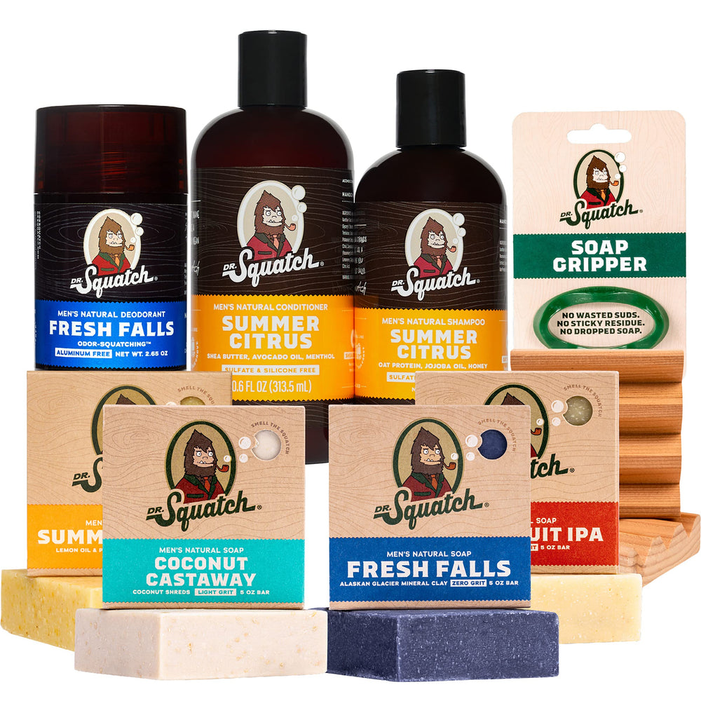 Dr. Squatch Fresh Falls bar soap for a refreshing cleanse and naturally derived scent.