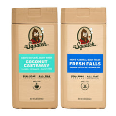 Dr. Squatch Fresh Falls bottle pour highlights all-day moisture and refreshing masculine scent.