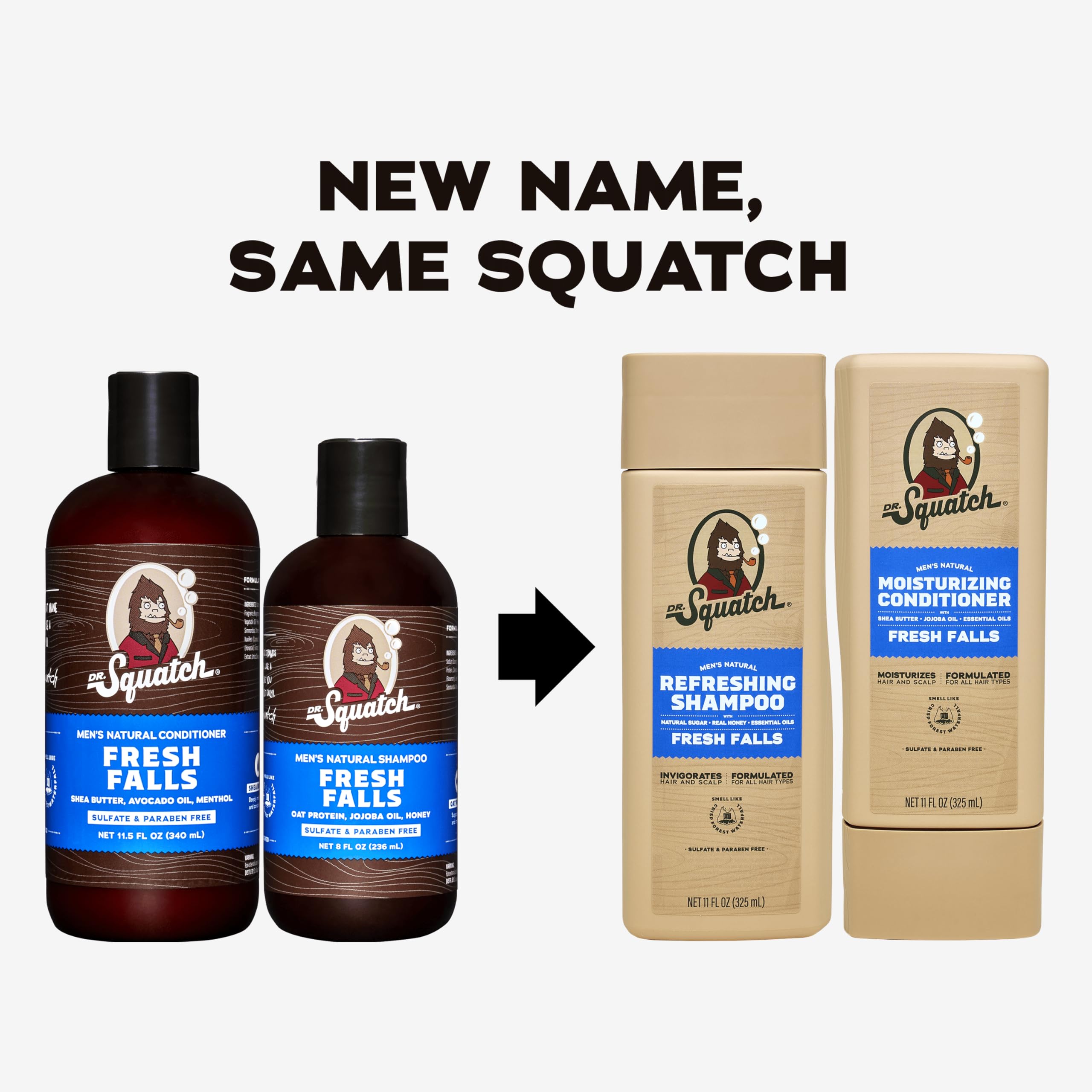 Dr. Squatch Fresh Falls conditioner bottle for silky, manageable hair after wash