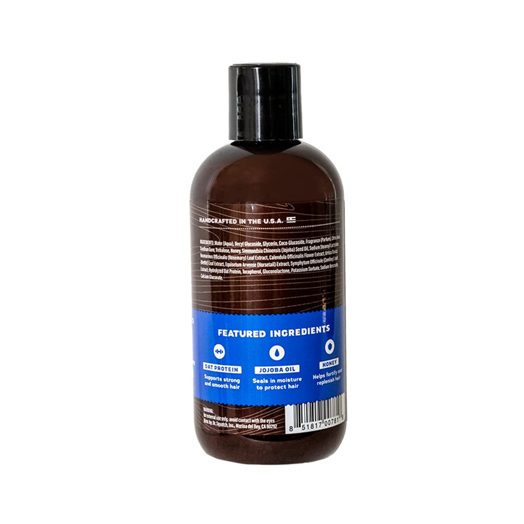 Dr. Squatch Fresh Falls ingredients highlight jojoba, oat protein, shea butter for nourished hair.