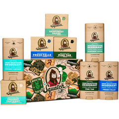 Dr. Squatch holiday bundle box with four soaps and aluminum-free deodorants for gifting