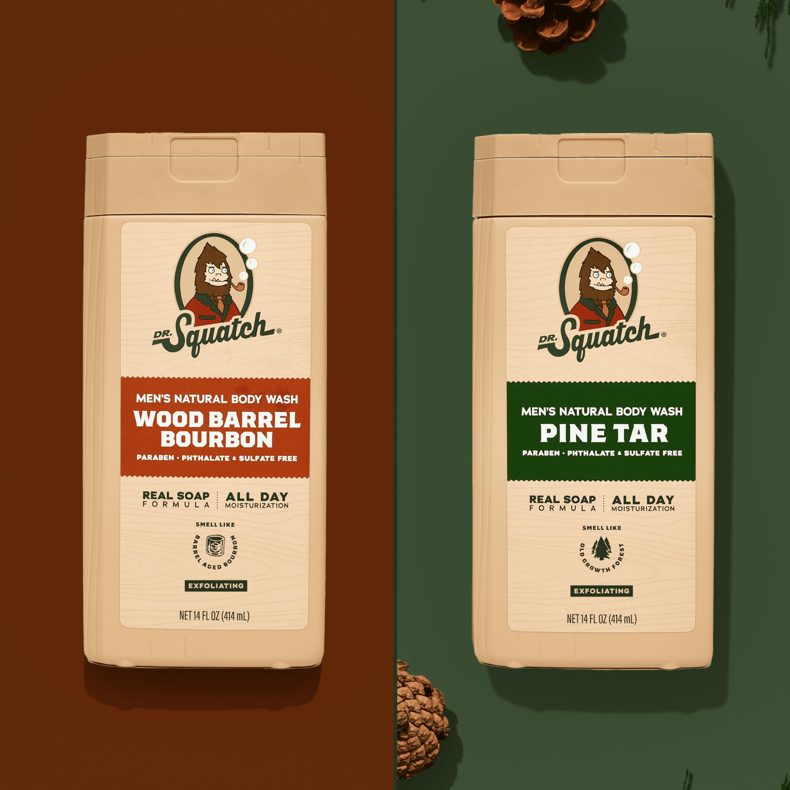 Dr. Squatch ingredients close-up with sulfate-, paraben-, and phthalate-free formula
