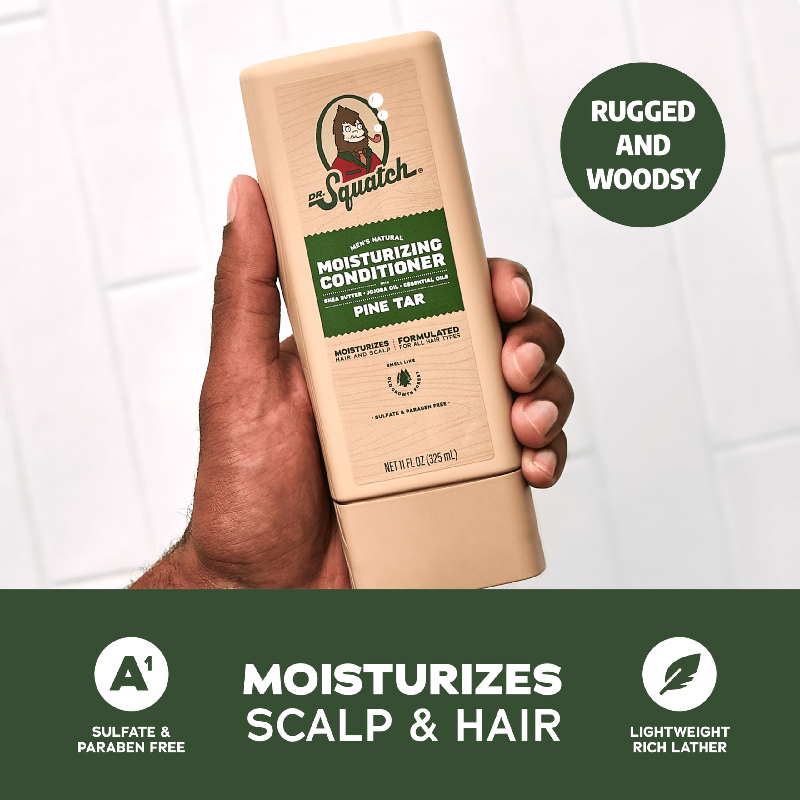 Dr. Squatch jojoba-oil-oat-protein ingredients highlight nourishing scalp care.