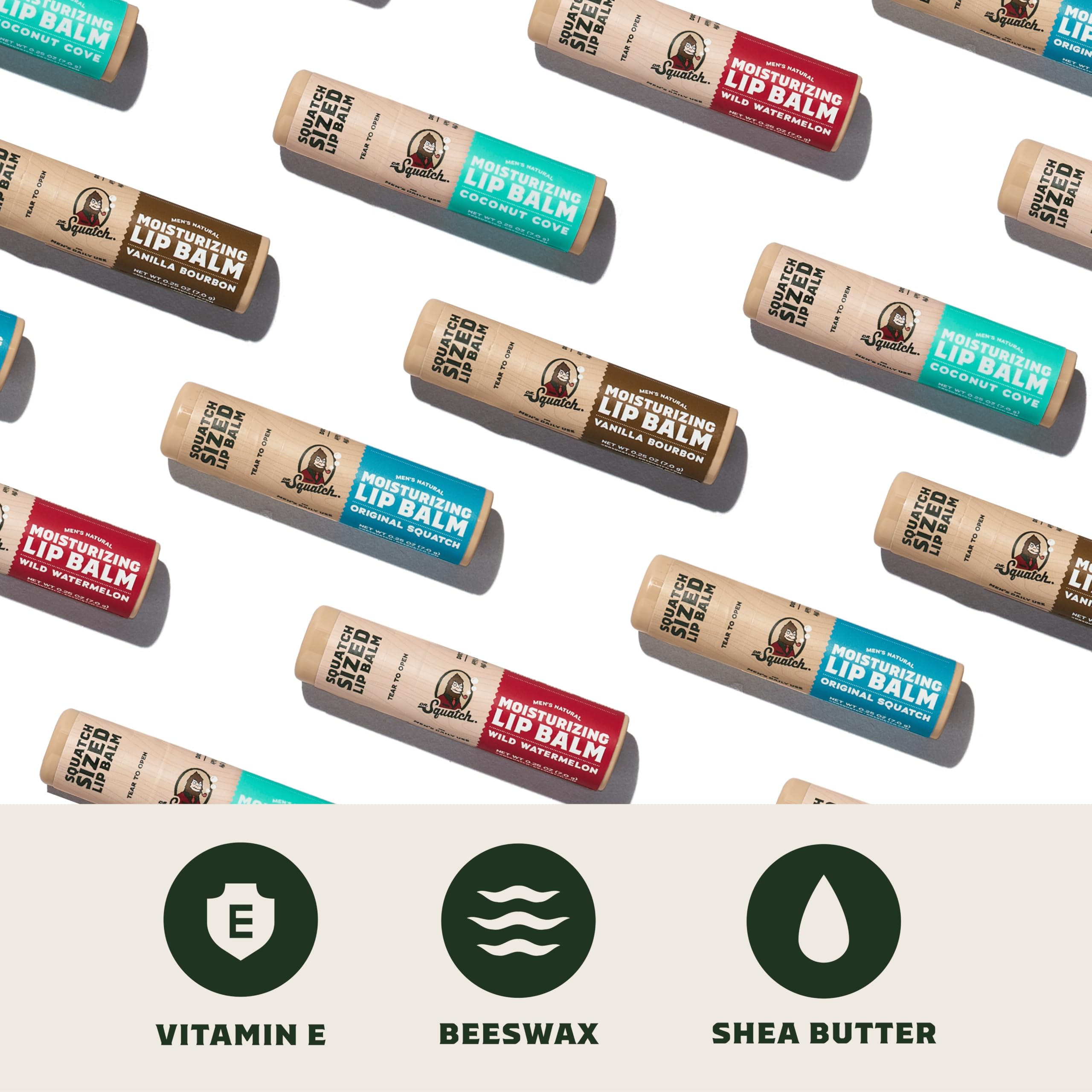 Dr. Squatch Original Mint lip balm provides cooling relief and a matte finish.