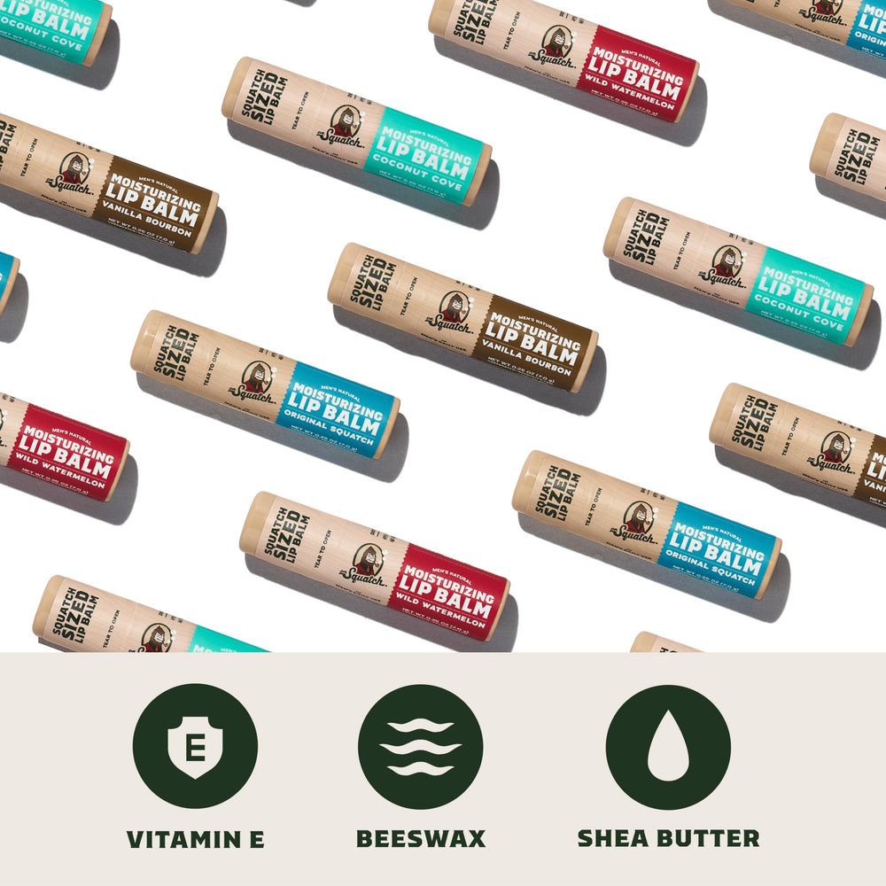 Dr. Squatch Original Mint lip balm provides cooling relief and a matte finish.