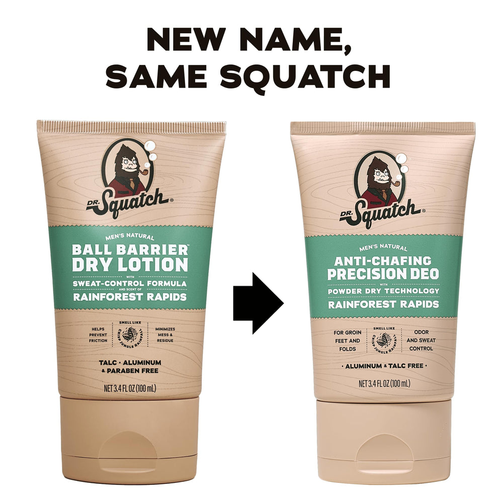 Dr. Squatch lotion-like application on skin delivering quick-drying powder finish.
