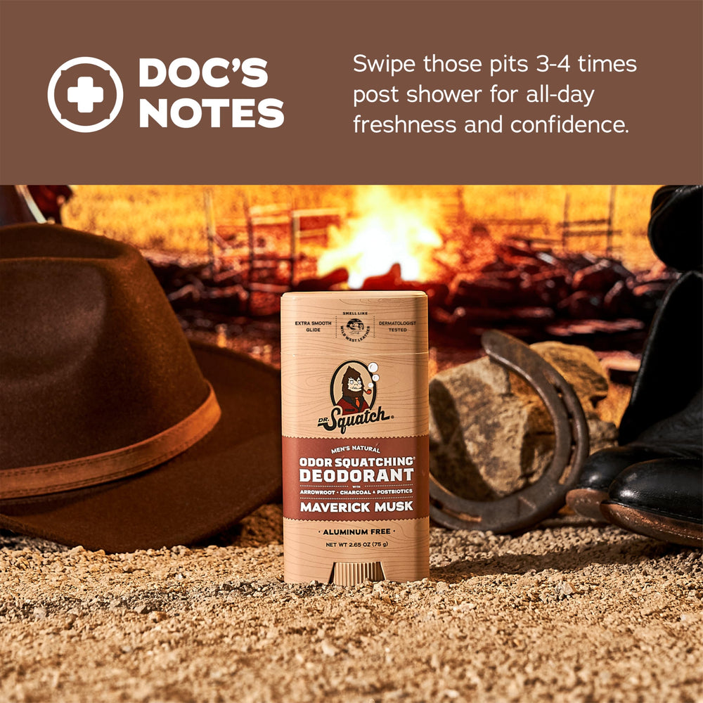 Dr. Squatch Maverick Musk branding evokes masculine, refreshing scent.