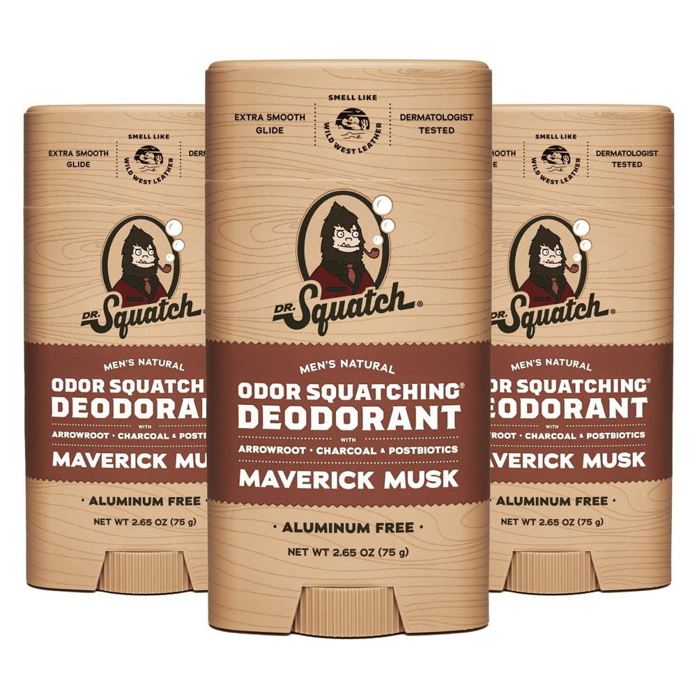 Dr. Squatch Maverick Musk deodorant application demonstrates everyday protection.