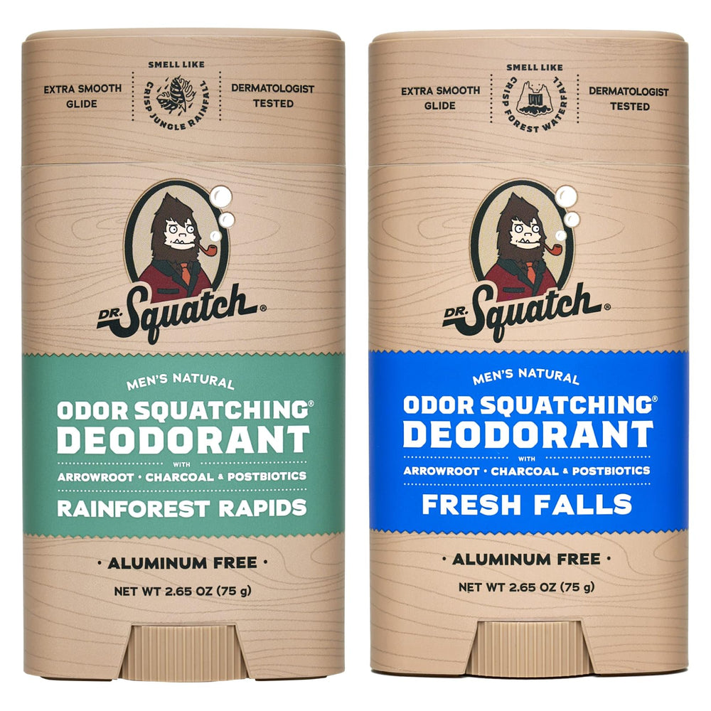 Dr. Squatch Rainforest Rapids 2-pack bottles offering long-lasting freshness.