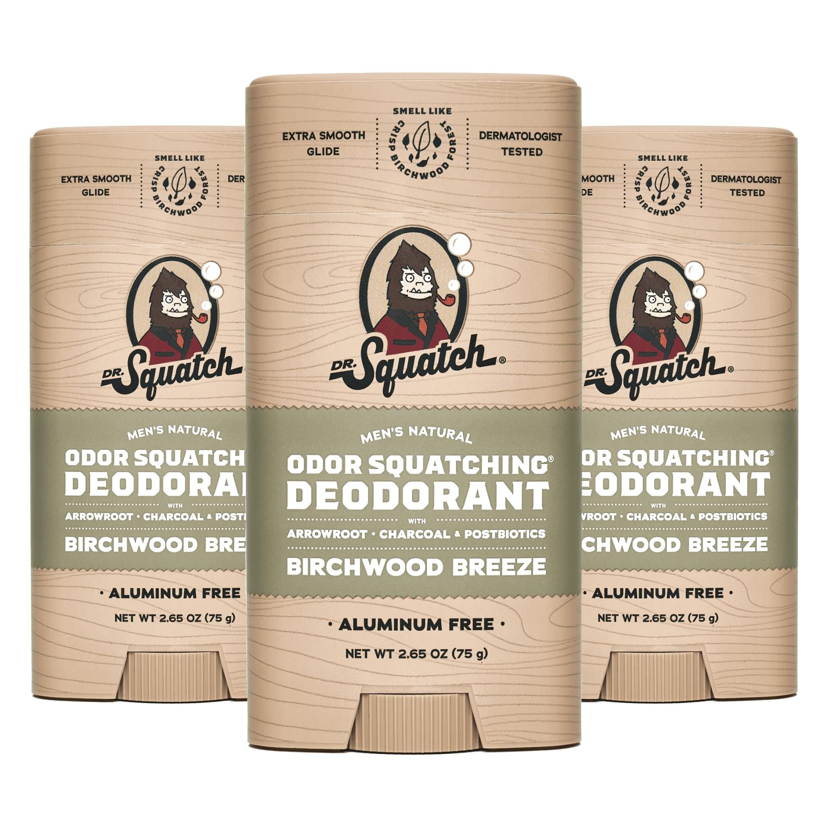 Dr. Squatch Birchwood Breeze deodorant stick provides daily odor protection