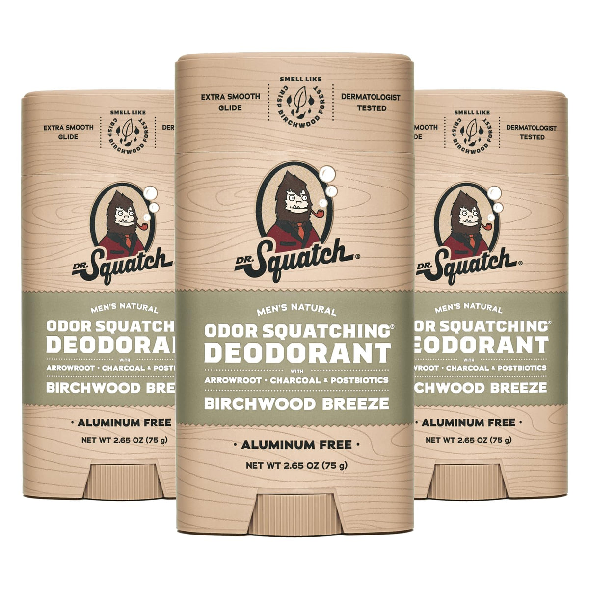 Dr. Squatch Birchwood Breeze deodorant stick provides daily odor protection