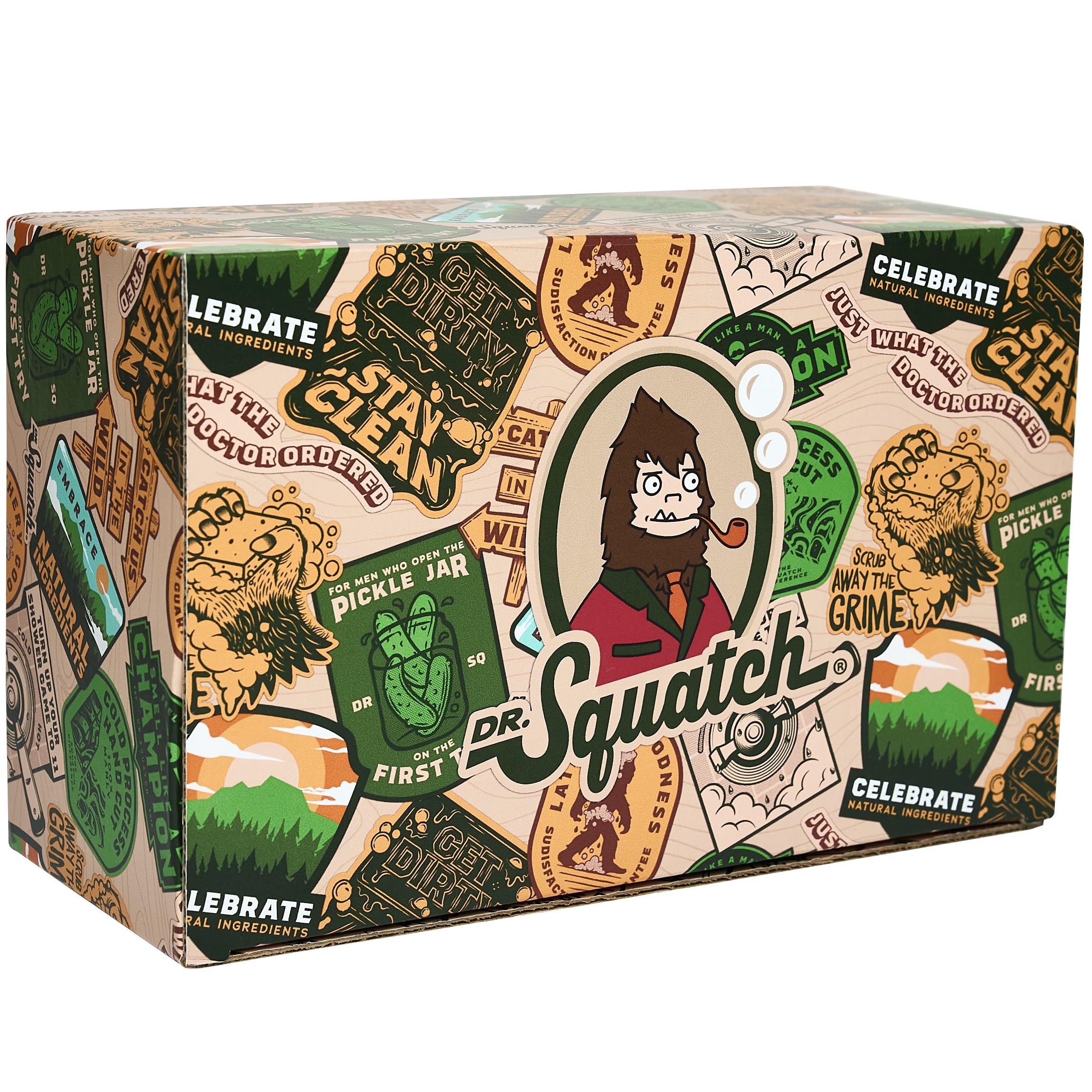 Dr. Squatch packaging wrapped gift highlighting premium gift presentation