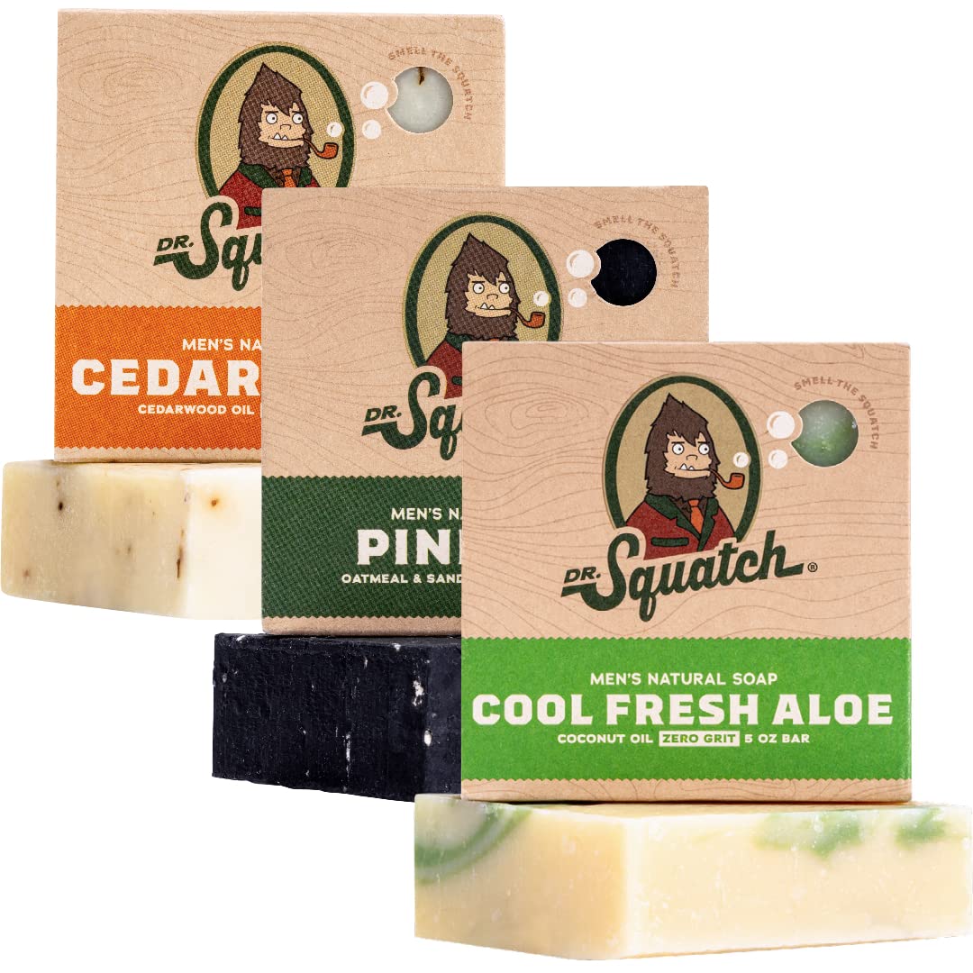 Dr. Squatch Pine Tar bar soap with rugged pine scent for a refreshing cleanse.