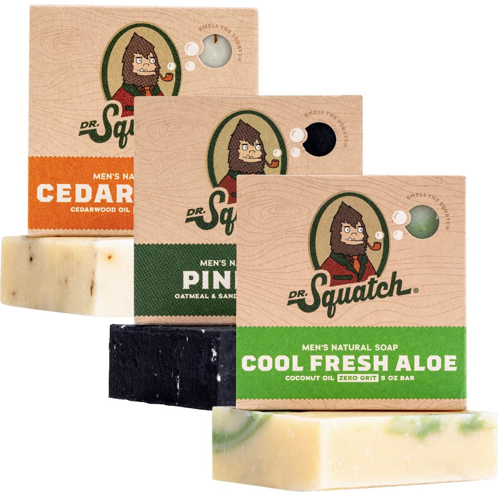 Dr. Squatch Pine Tar bar soap with rugged pine scent for a refreshing cleanse.
