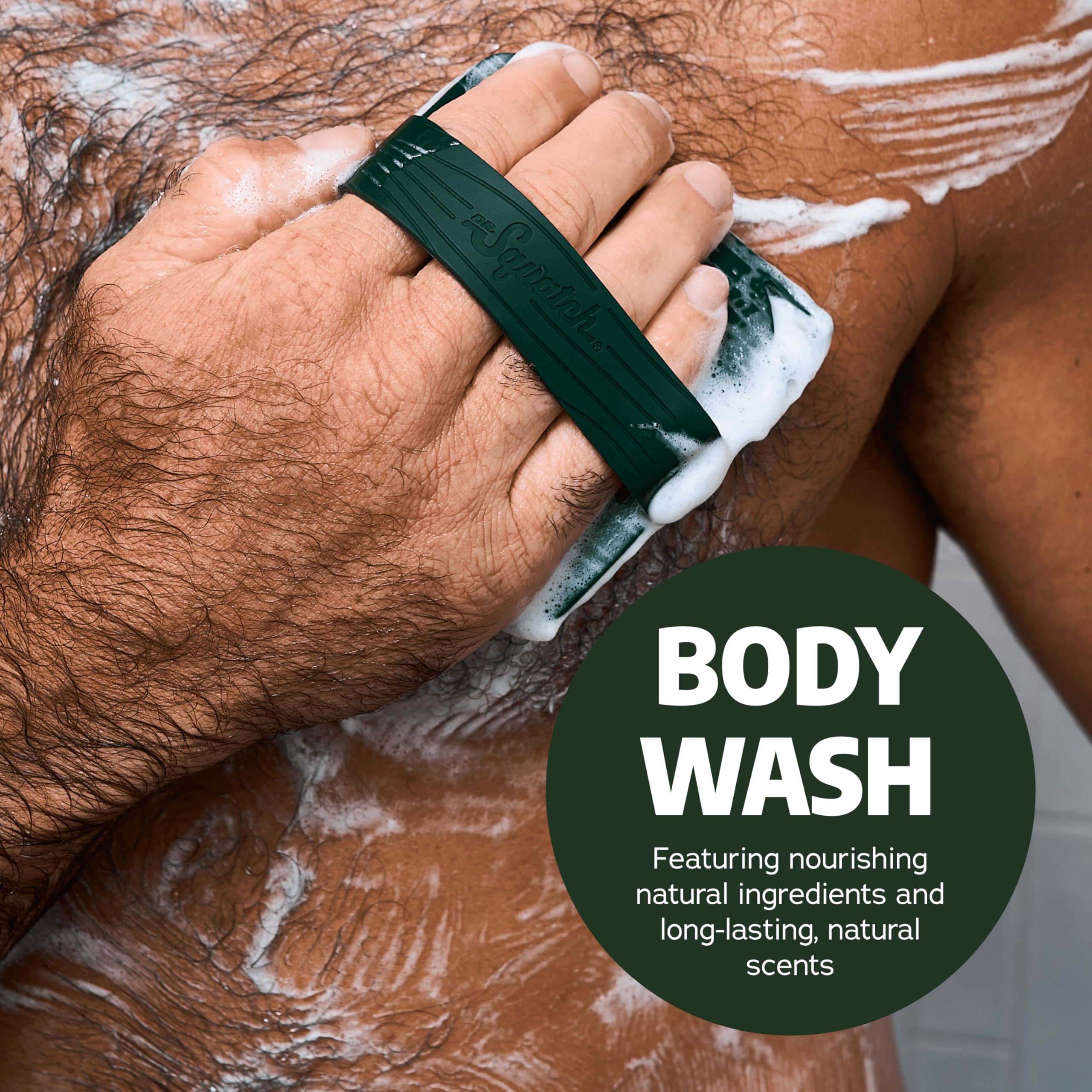 Dr. Squatch Pine Tar bottle offers rugged scent and balanced cleansing