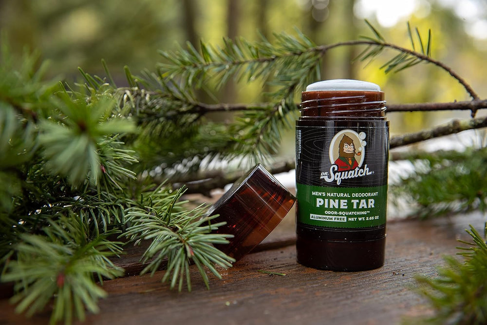 Dr. Squatch Pine Tar Deodorant ingredients list highlights natural formulas.