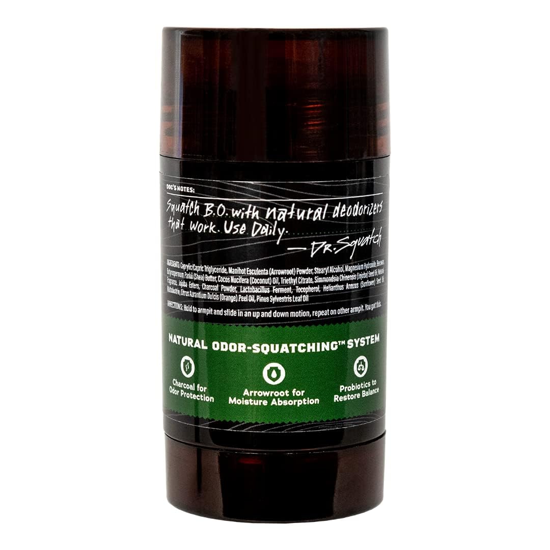 Dr. Squatch Pine Tar Deodorant stick application demonstrates quick daily use.