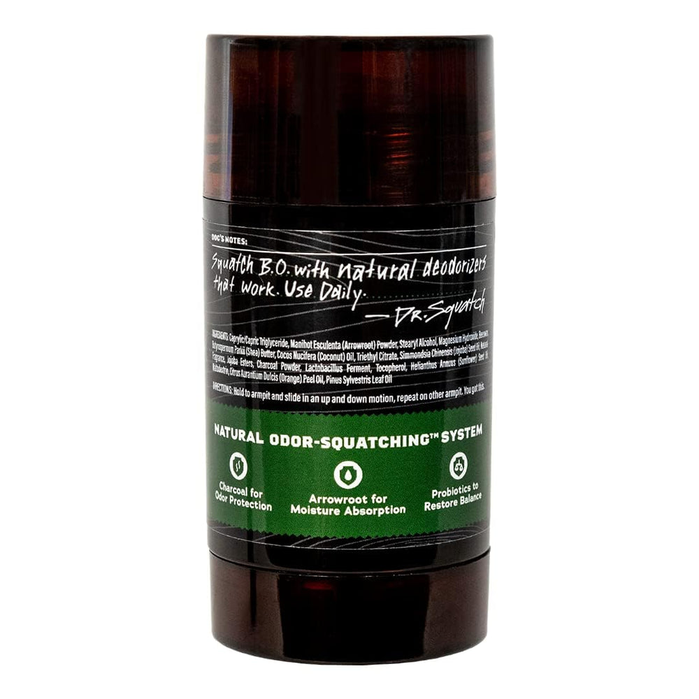 Dr. Squatch Pine Tar Deodorant stick application demonstrates quick daily use.