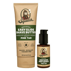 Dr. Squatch Pine Tar Easy-Glide Butter for a smoother shave and comfortable skin.