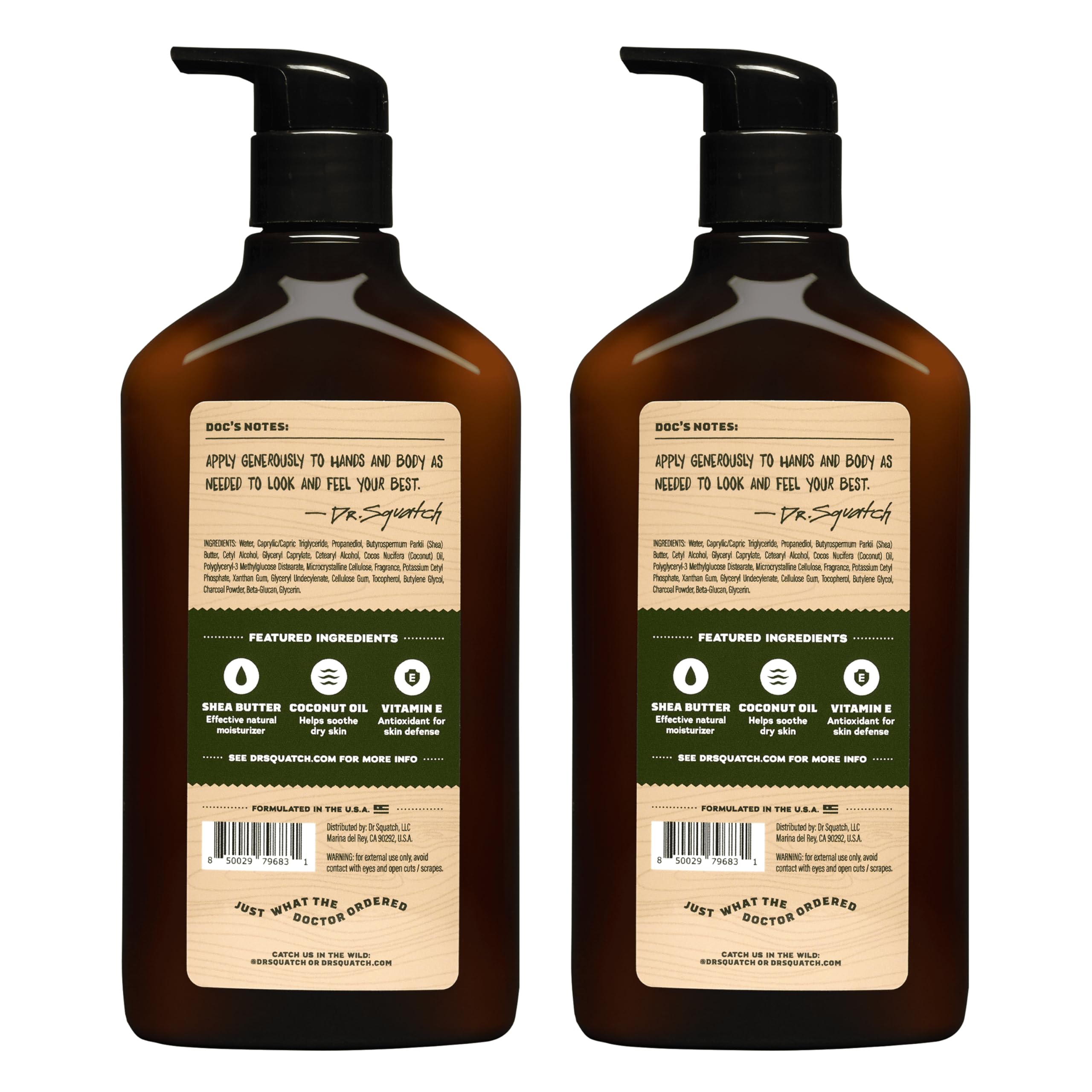 Dr. Squatch Pine Tar lotion hand-application demonstrates post-shower use