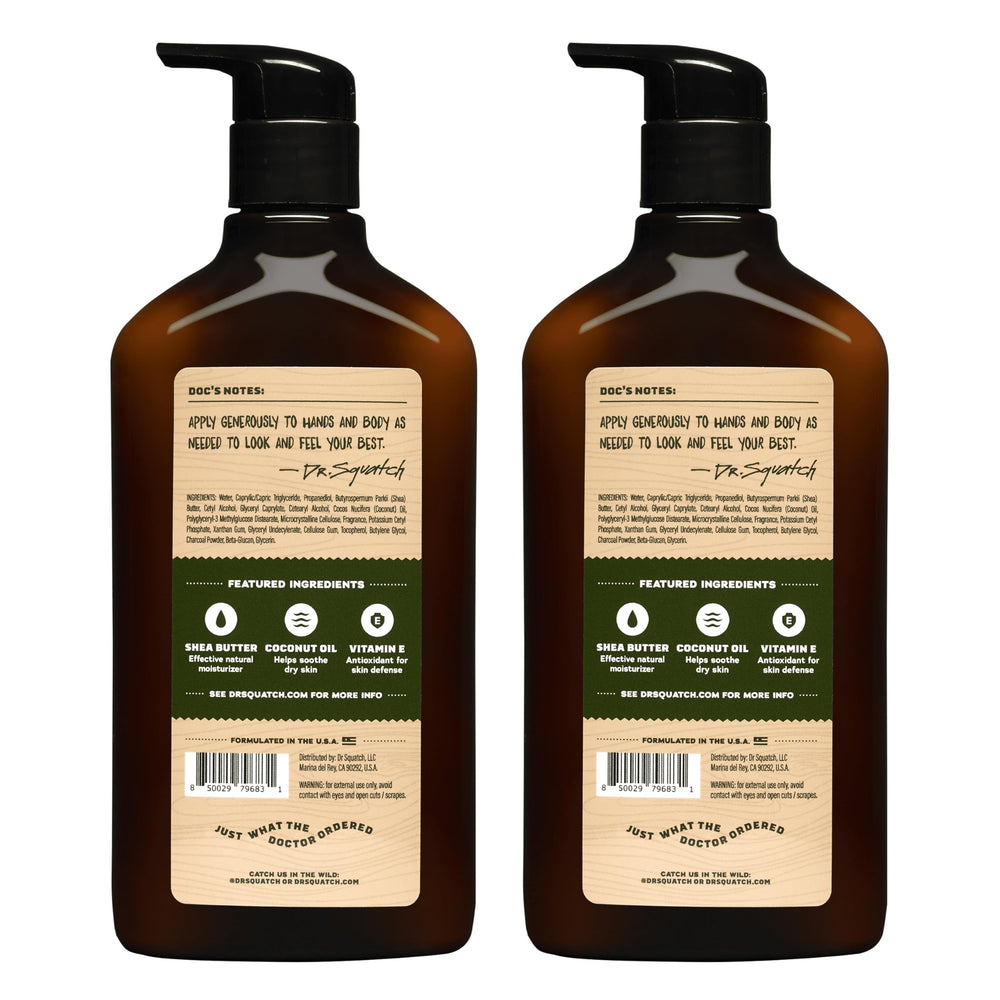 Dr. Squatch Pine Tar lotion hand-application demonstrates post-shower use