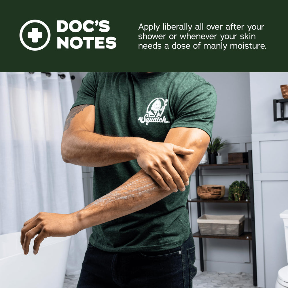 Dr. Squatch Pine Tar lotion texture swatch reveals creamy lightweight feel