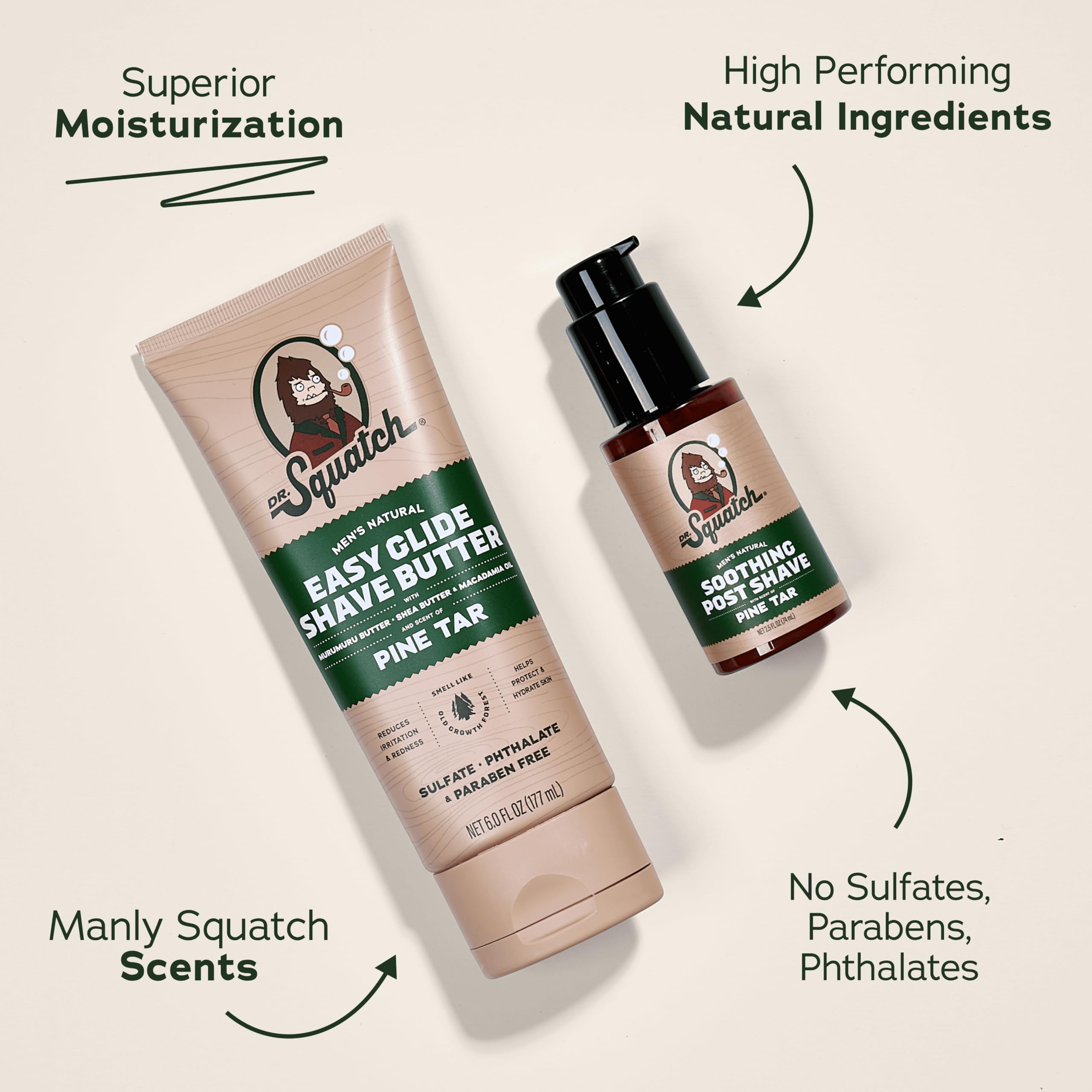 Dr. Squatch Pine Tar Post-Shave Moisturizer for calming hydration after shaving.