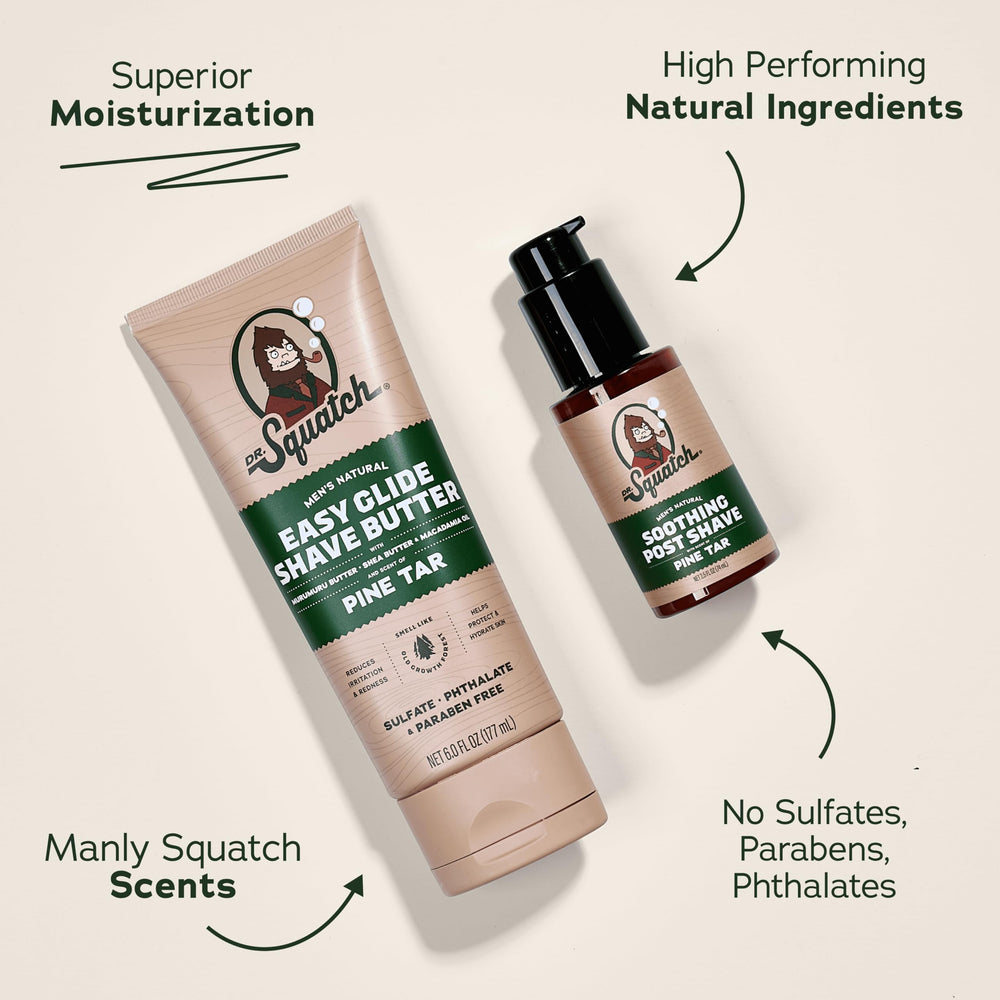 Dr. Squatch Pine Tar Post-Shave Moisturizer for calming hydration after shaving.