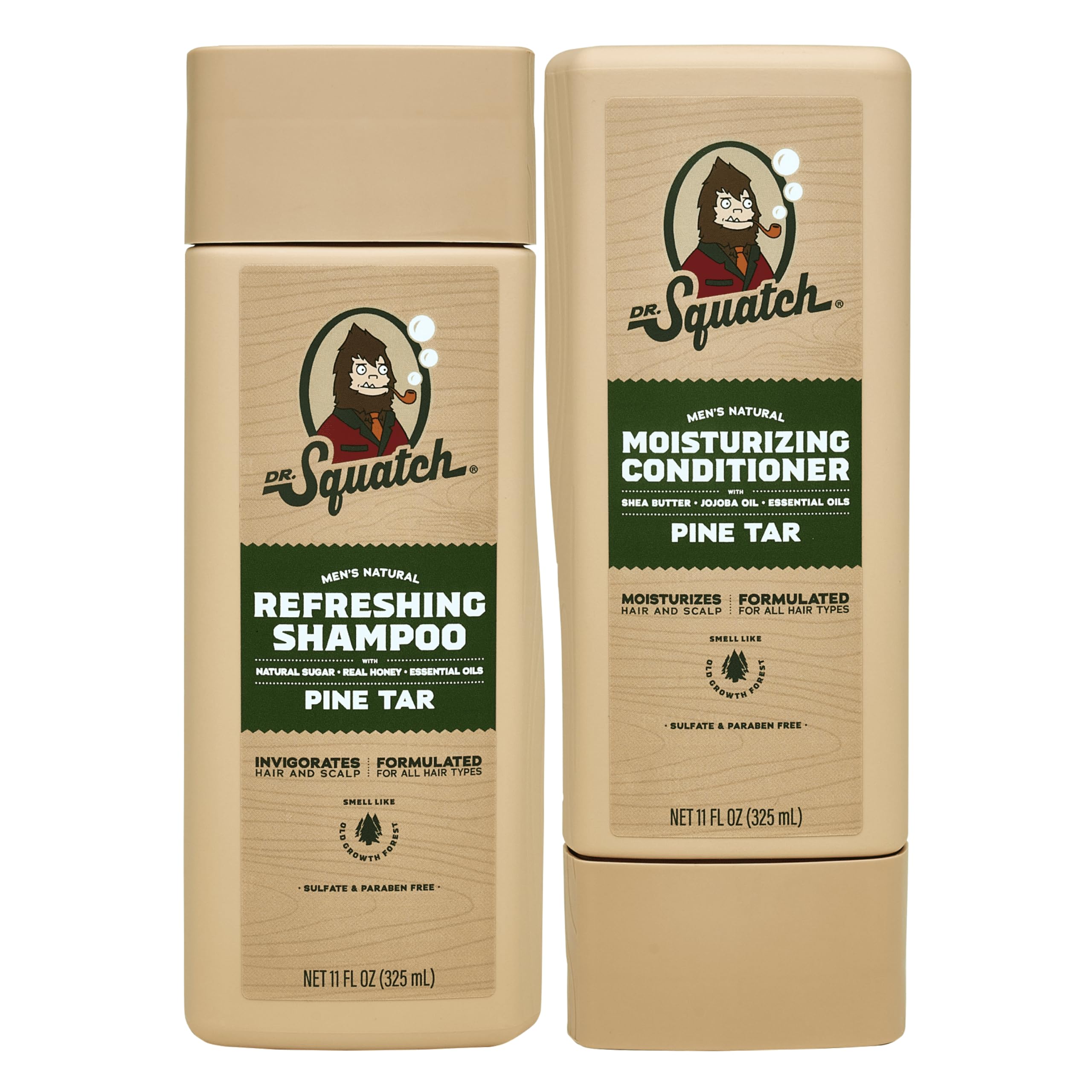 Dr. Squatch Pine Tar Shampoo bottle ready for refreshing cleanse and fuller-looking hair.