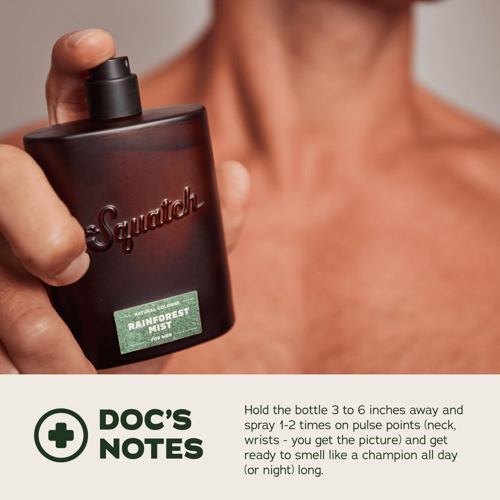 Dr. Squatch Rainforest Mist cedarwood notes evoke a natural outdoorsy vibe.
