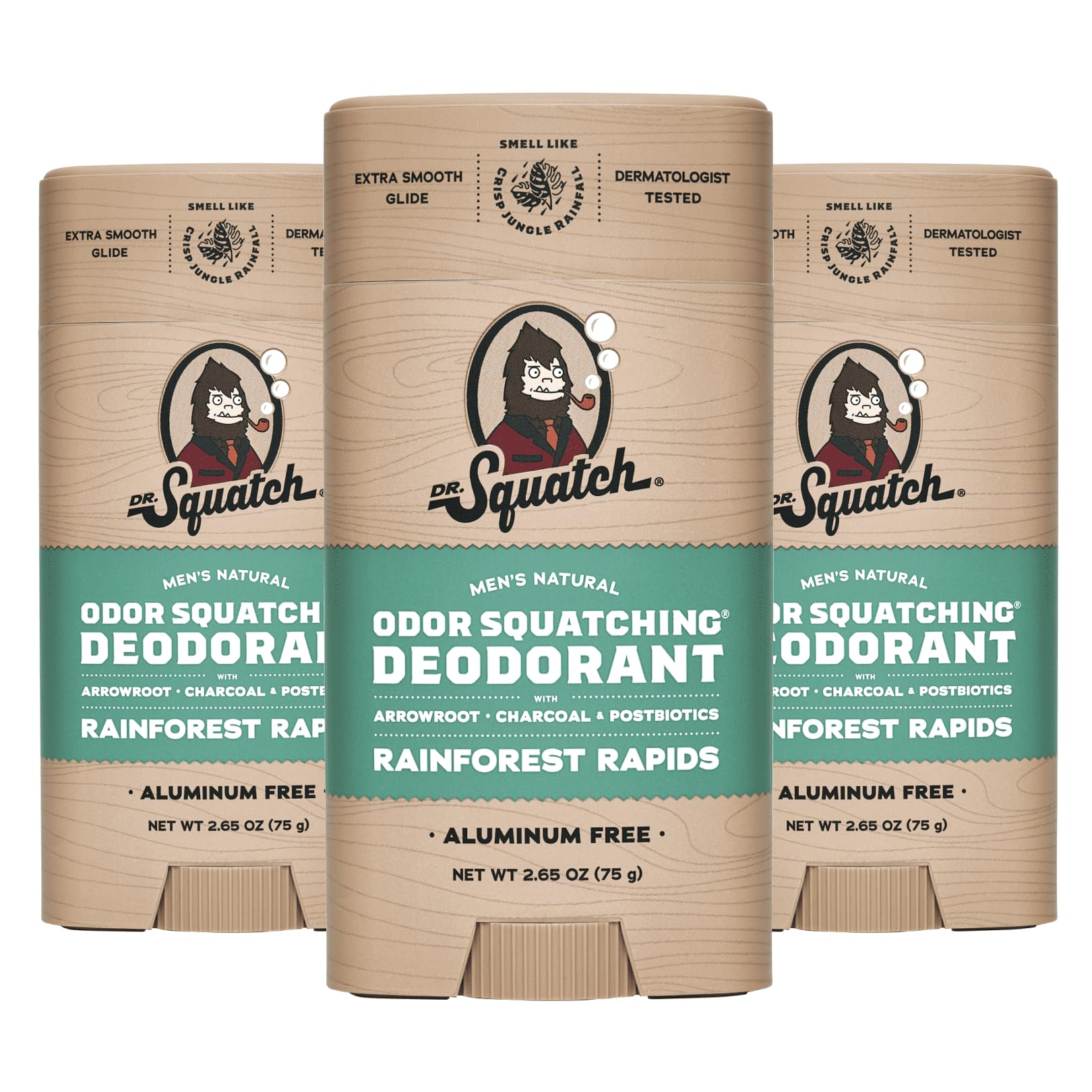 Dr. Squatch Rainforest Rapids deodorant bottle front delivering long-lasting freshness