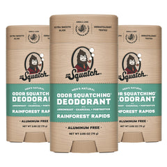 Dr. Squatch Rainforest Rapids deodorant bottle front delivering long-lasting freshness