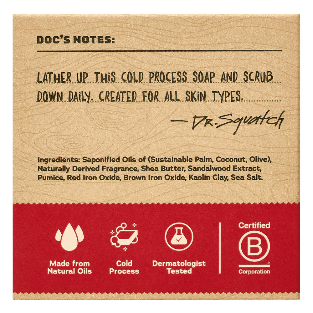 Close-up of Sandalwood Summit bars showing natural ingredients and rich lather.
