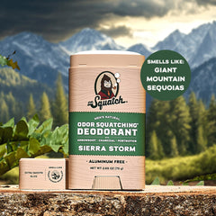 Dr. Squatch Sierra Storm aroma close-up emphasizing eucalyptus, pine, juniper scent.