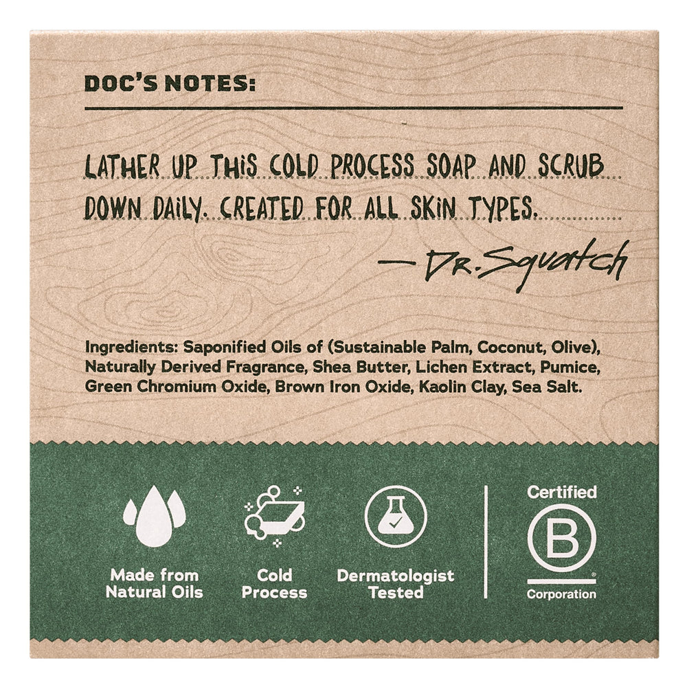 Dr. Squatch Sierra Storm bar soap pack lather close-up showing rich cleansing bubbles.
