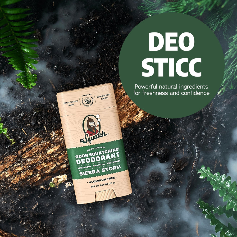 Dr. Squatch Sierra Storm postbiotics support long-lasting freshness after showers.