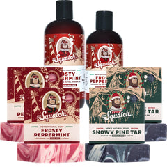 Dr. Squatch Snowy Pine Tar soap bars offer deep cleansing with a pine-forward, natural formula.