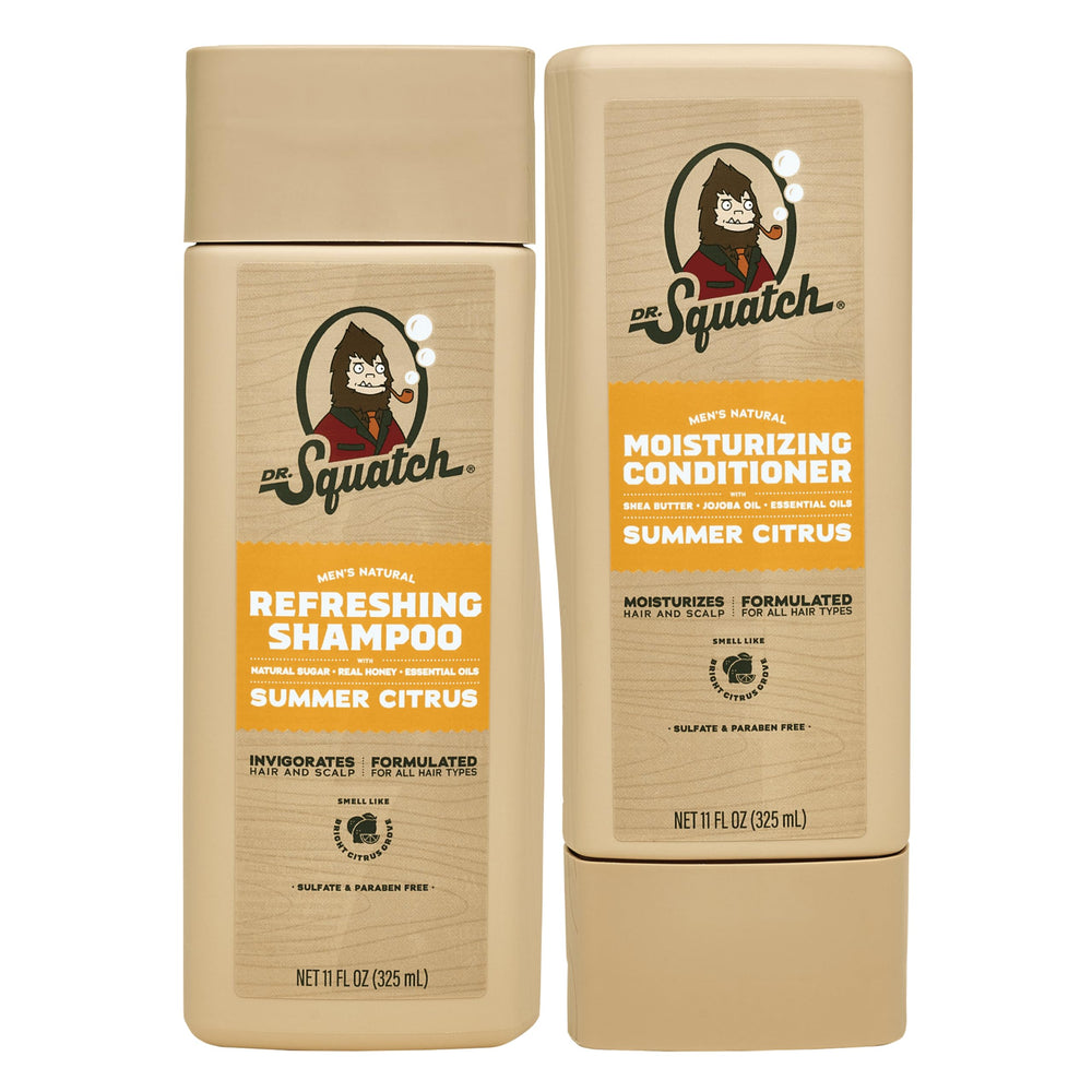 Dr. Squatch Summer Citrus shampoo bottle front for a refreshing cleanse and manly scent.