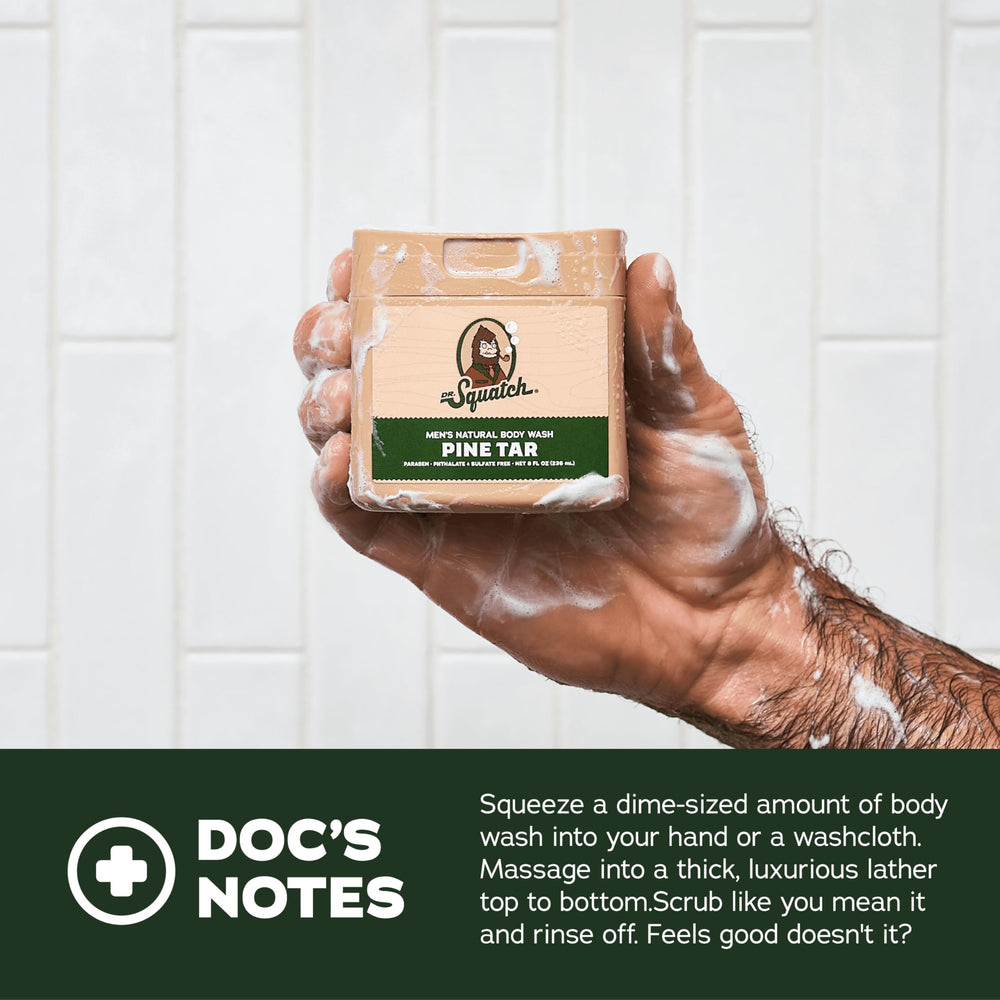 Dr. Squatch Three-pack packaging signals convenient daily care for men.