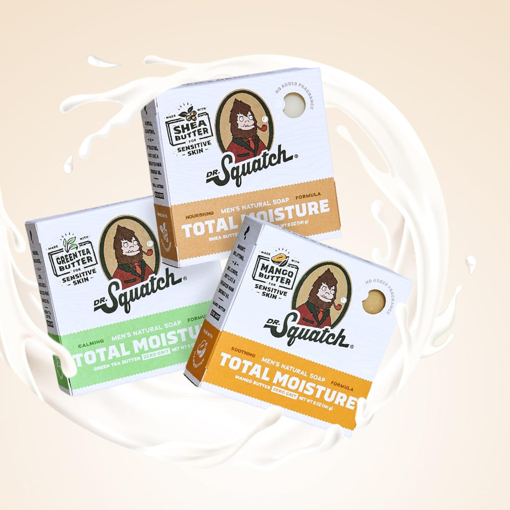 Creamy lather forming on skin with Dr. Squatch Total Moisture Bar Soap