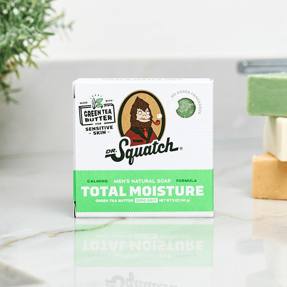 Dr. Squatch Total Moisture Bar Soap unscented bar in package with no added fragrance