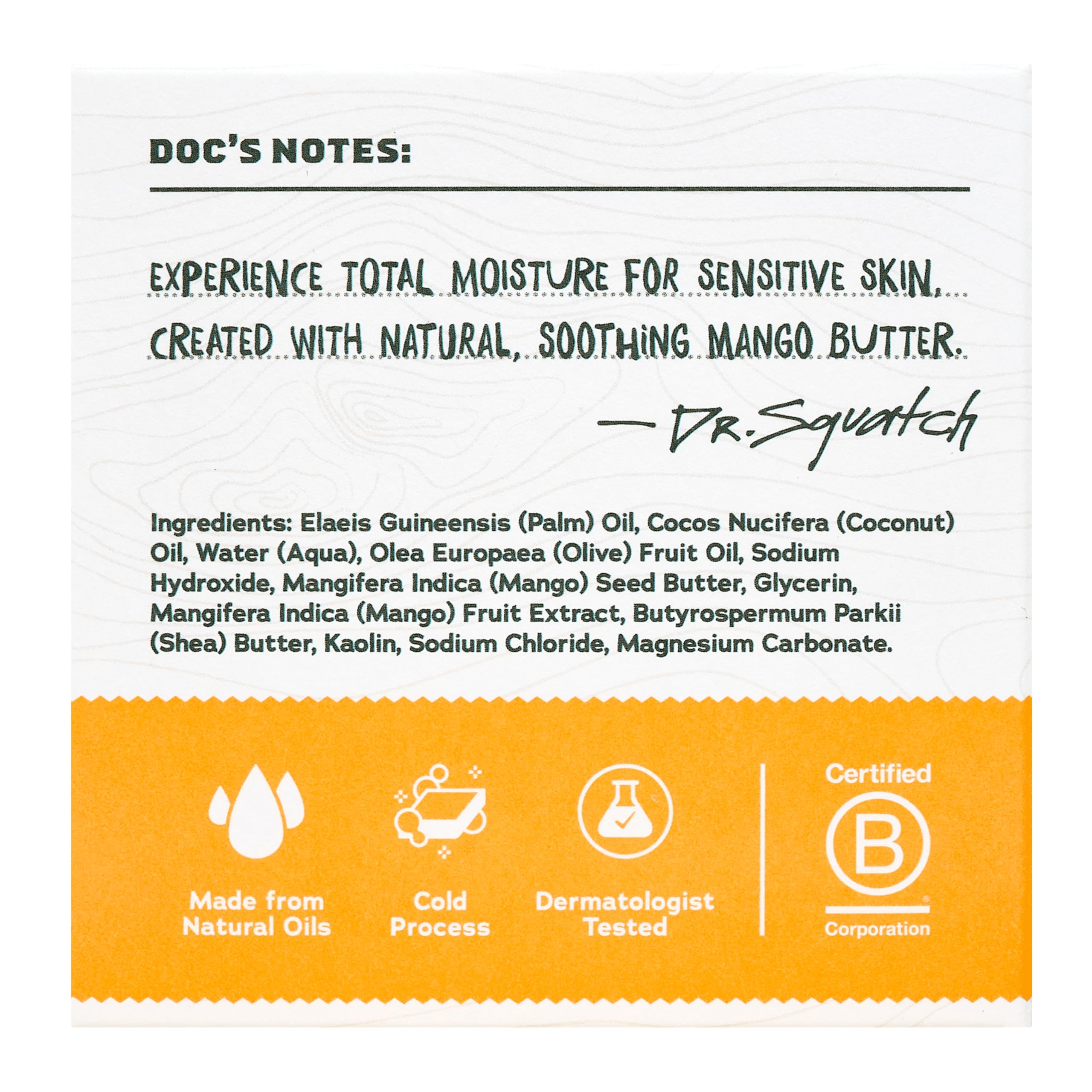 Dr. Squatch total moisture packaging shot signals fragrance-free formula for sensitive skin