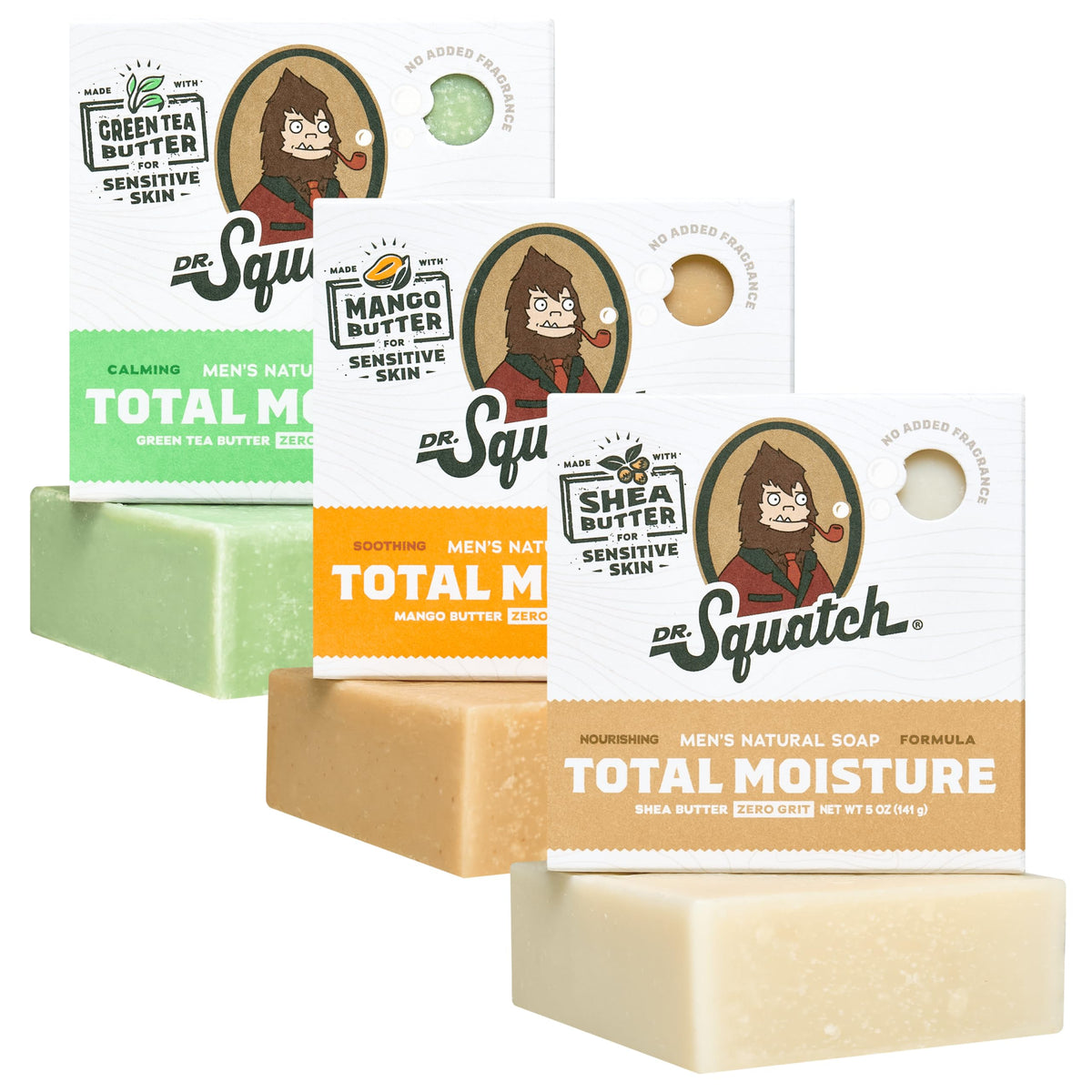 Dr. Squatch Total Moisture Bar Soap unscented packaging for sensitive skin daily cleansing.