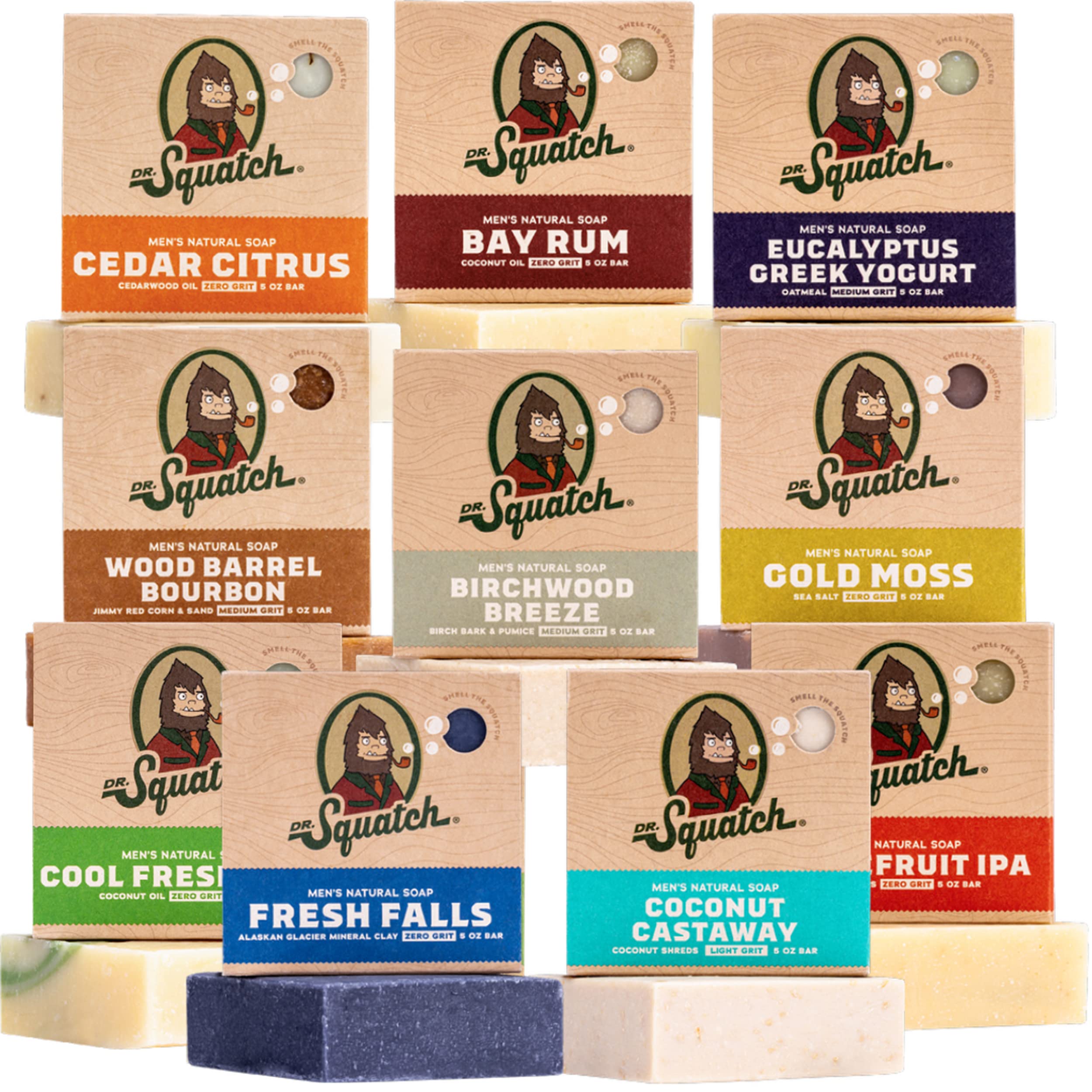 Dr. Squatch gift set packshot featuring natural bar soaps for daily cleansing and refreshing scents.