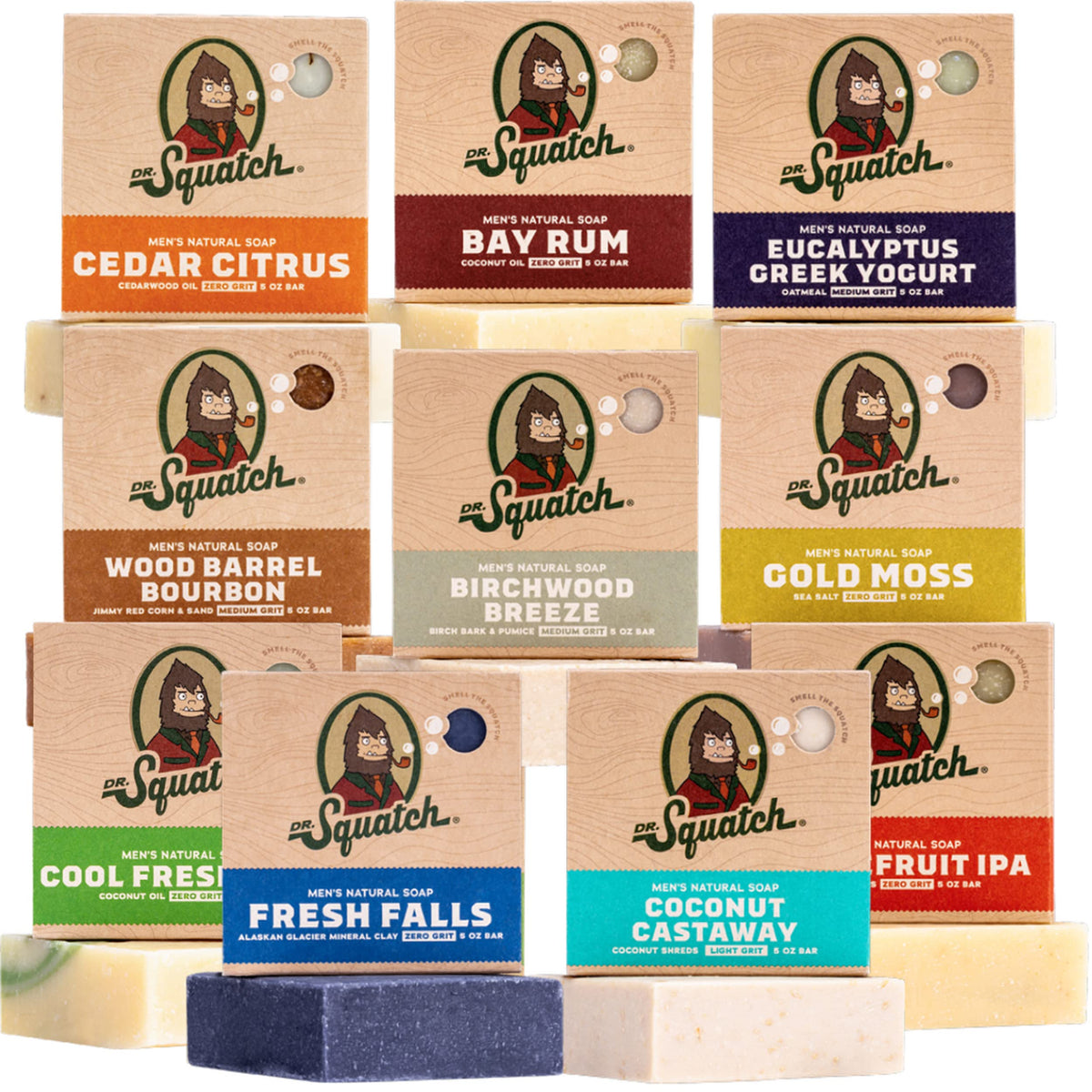 Dr. Squatch gift set packshot featuring natural bar soaps for daily cleansing and refreshing scents.