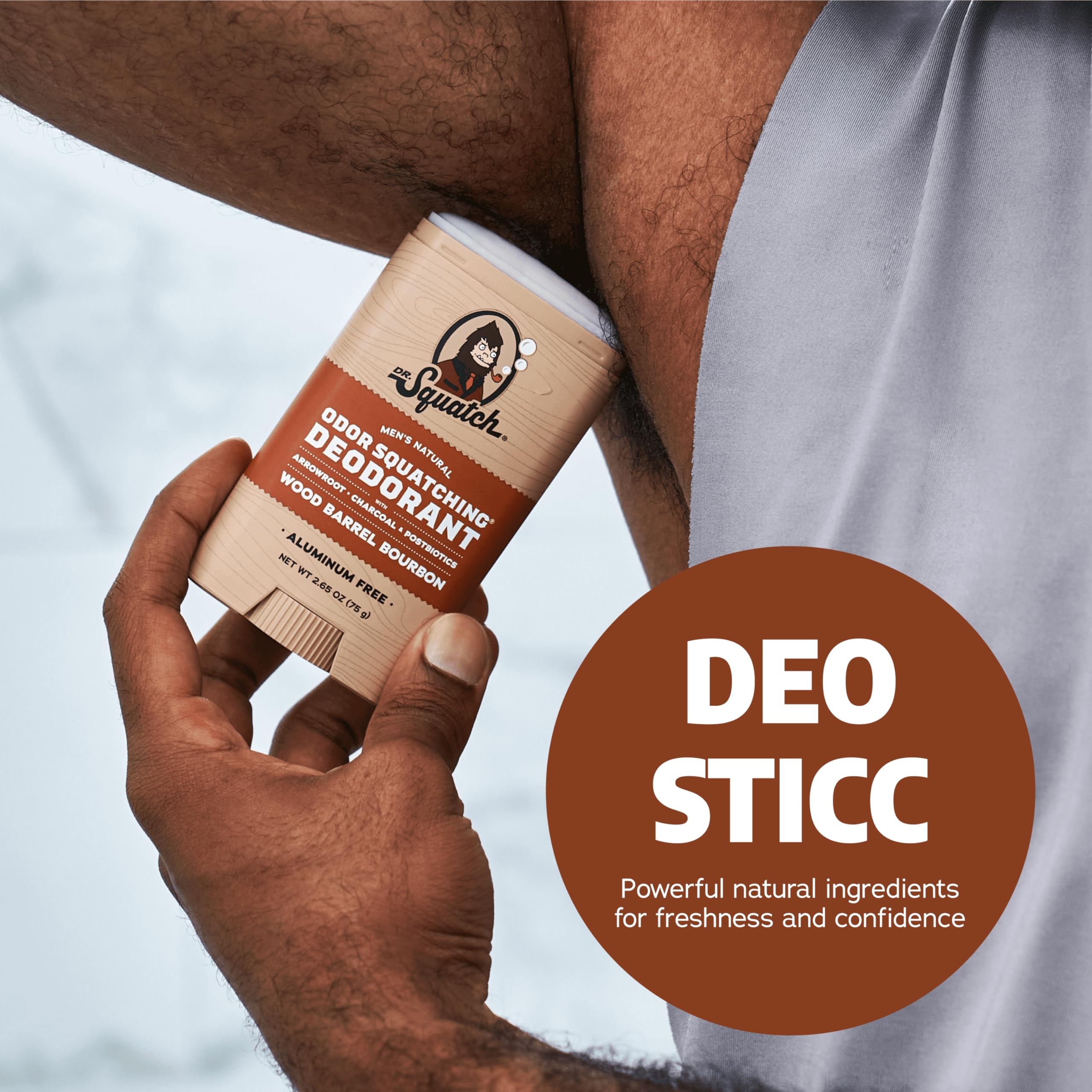 Dr. Squatch aluminum-free icon signals aluminum-free protection and skin-friendly use.