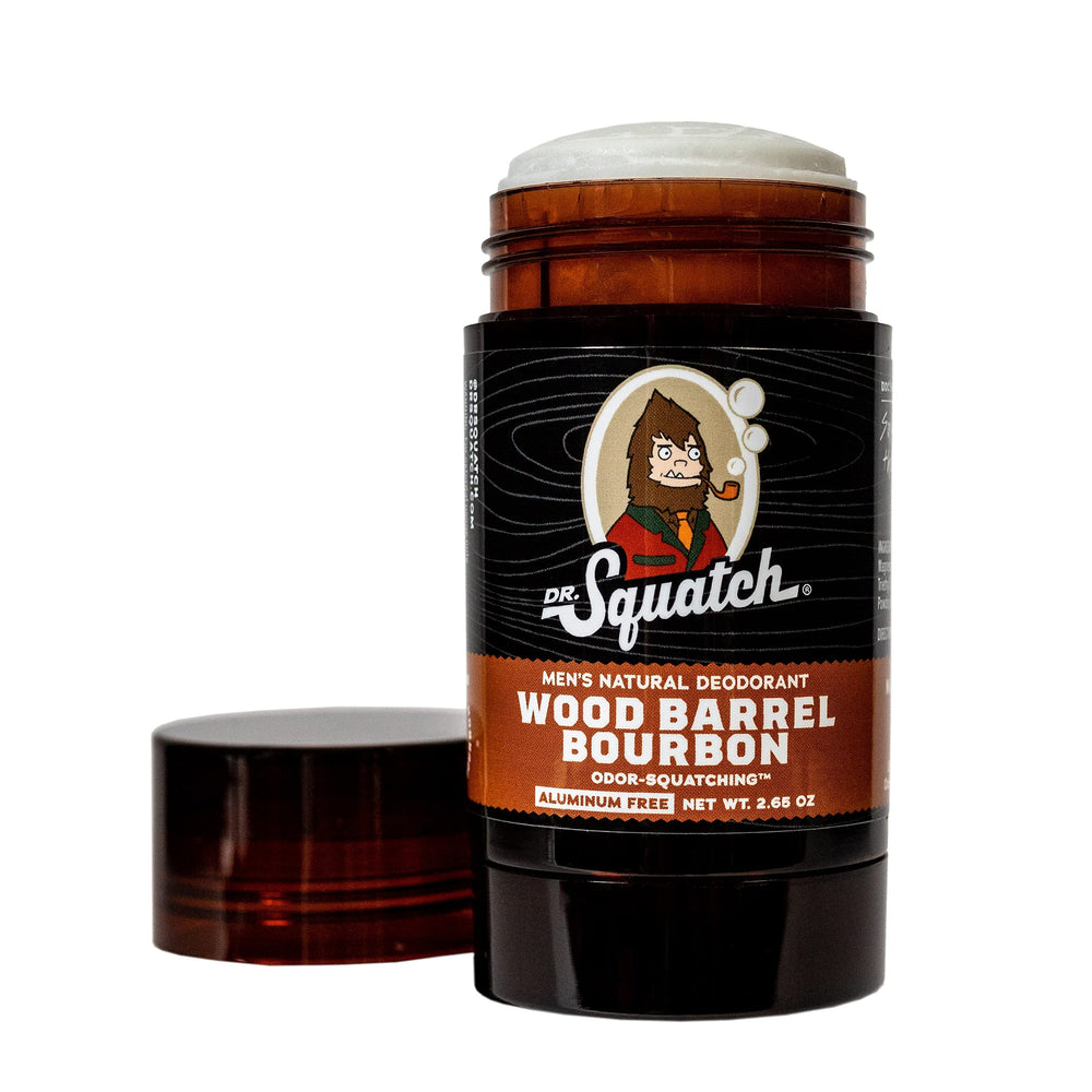 Dr. Squatch wood barrel bourbon deodorant application on skin