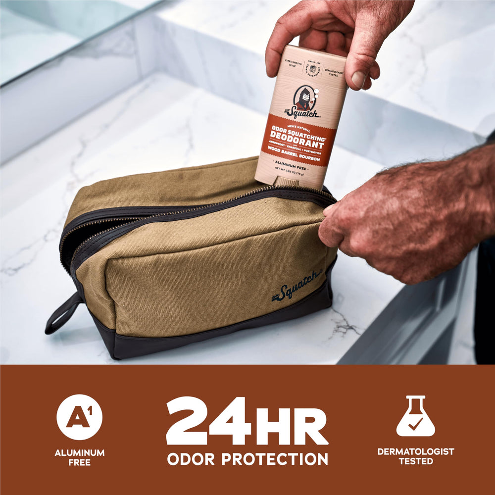 Dr. Squatch Wood Barrel Bourbon deodorant stick ready for quick, clean application.