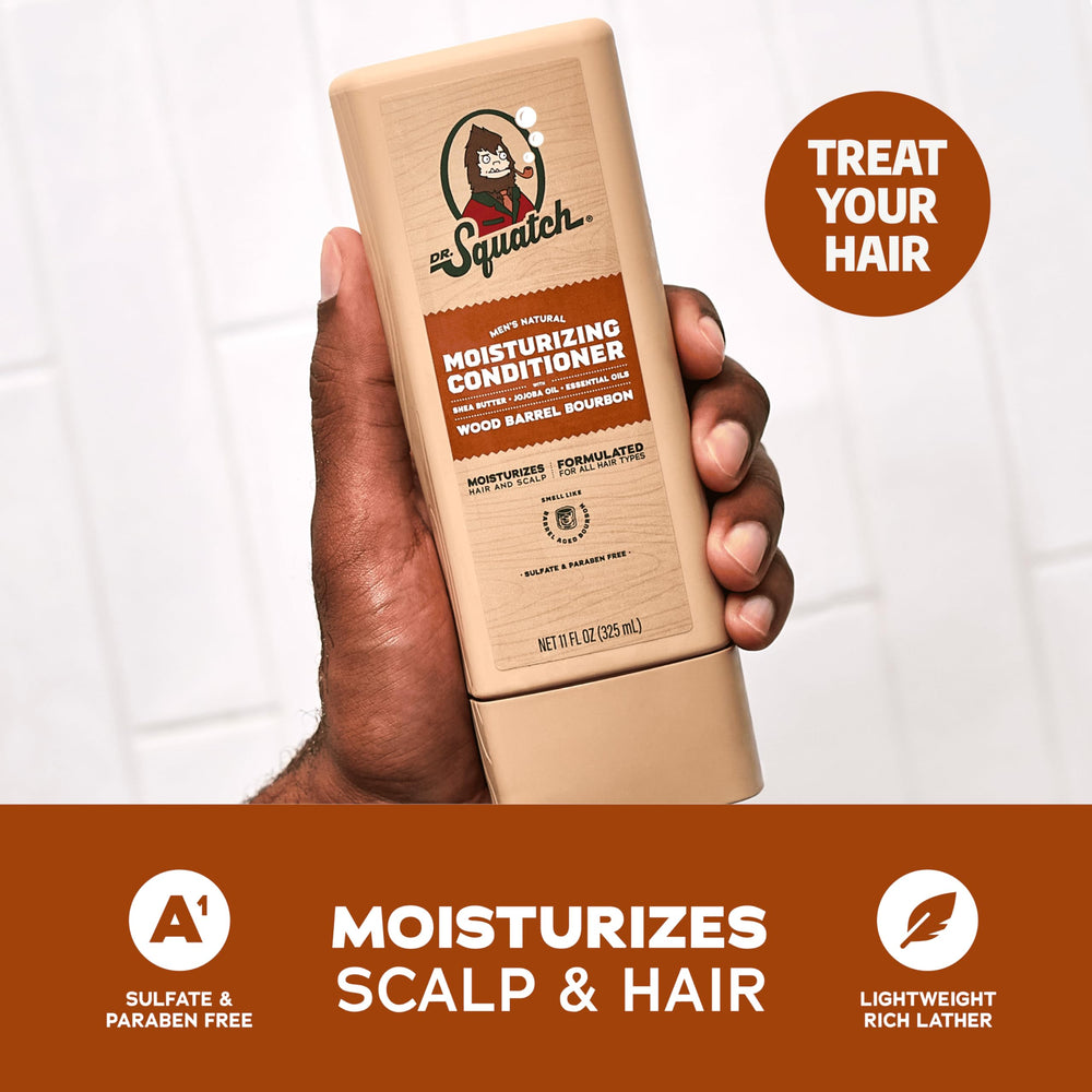 Dr. Squatch Wood Barrel Bourbon shampoo-lather image captures luxurious foam for thorough cleansing.