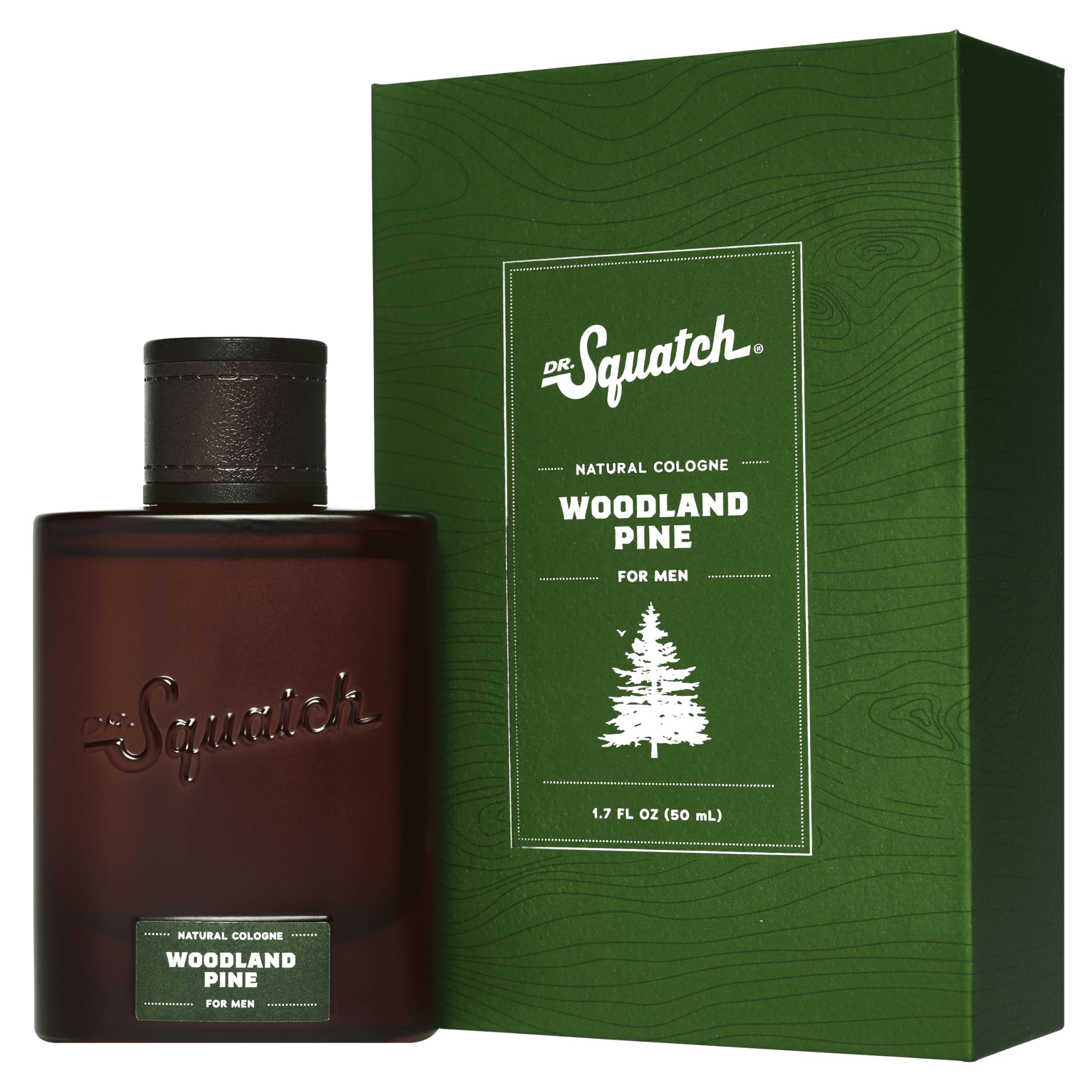 Dr. Squatch Woodland Pine Cologne bottle showing rugged design and natural scent emphasis